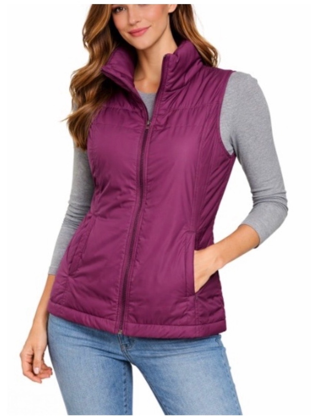 Columbia Women's Quilted Purple Puffer Vest - Lightweight Zip Front M